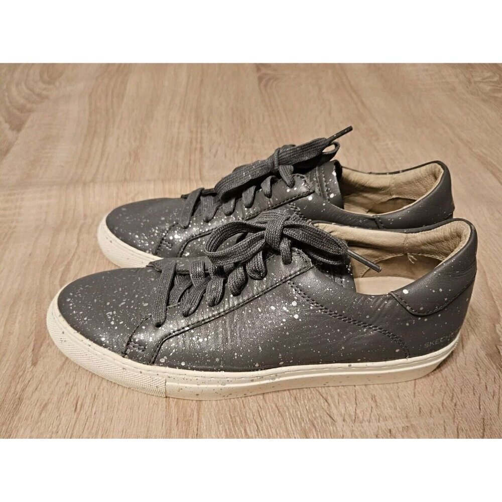 Skechers Size 7 Womens Gray Silver Speckles Leather Shoes Sneakers - Picture 2 of 8